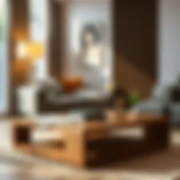 Stylish wooden coffee table in a modern living room setting