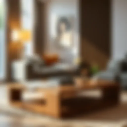 Stylish wooden coffee table in a modern living room setting