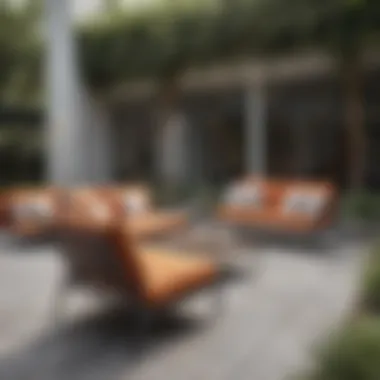 Modern outdoor seating design with elegant cushions and tables