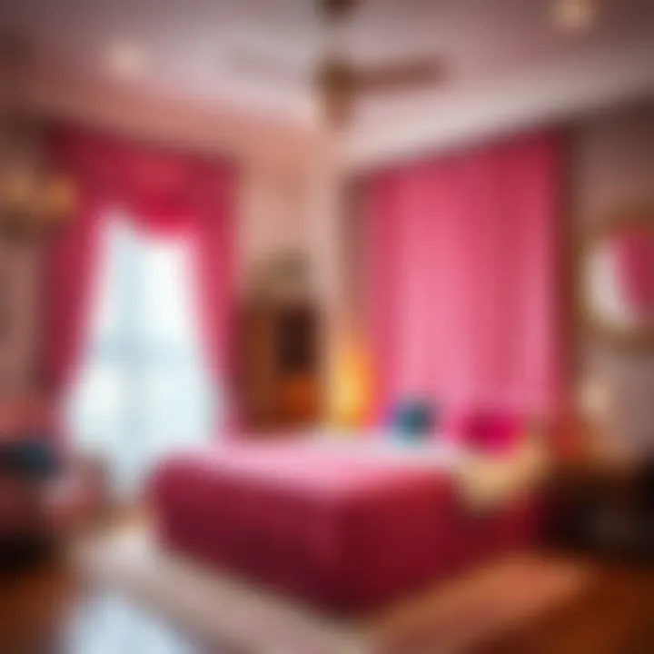 Cozy bedroom featuring pink zebra curtains harmonizing with interior design