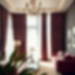 Elegant pink zebra curtain draping in a modern living room