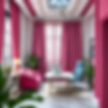 Stylish office space enhanced by pink zebra curtains for aesthetic appeal