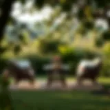 Elegant picnic seating set in a lush garden