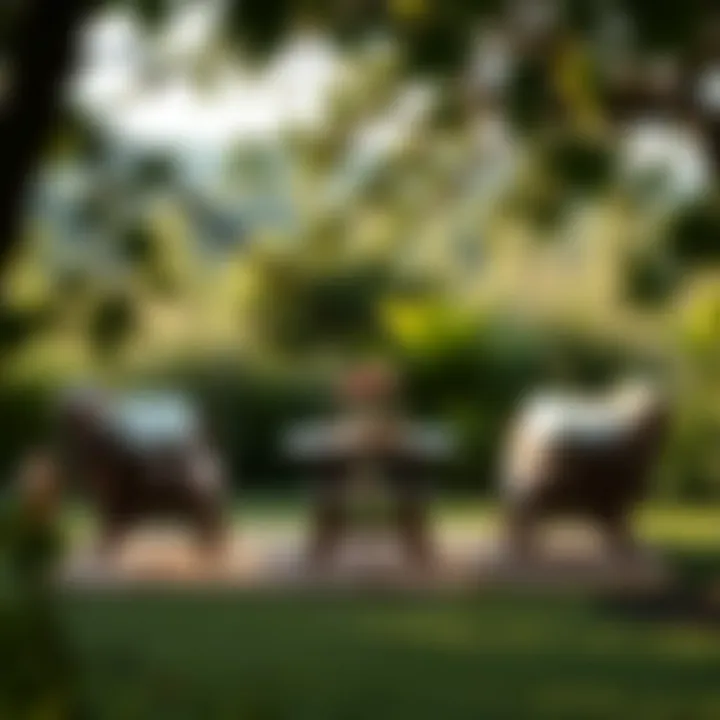 Elegant picnic seating set in a lush garden