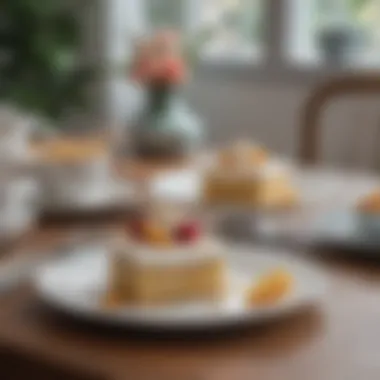 Elegant porcelain cake plate set displayed on a dining table