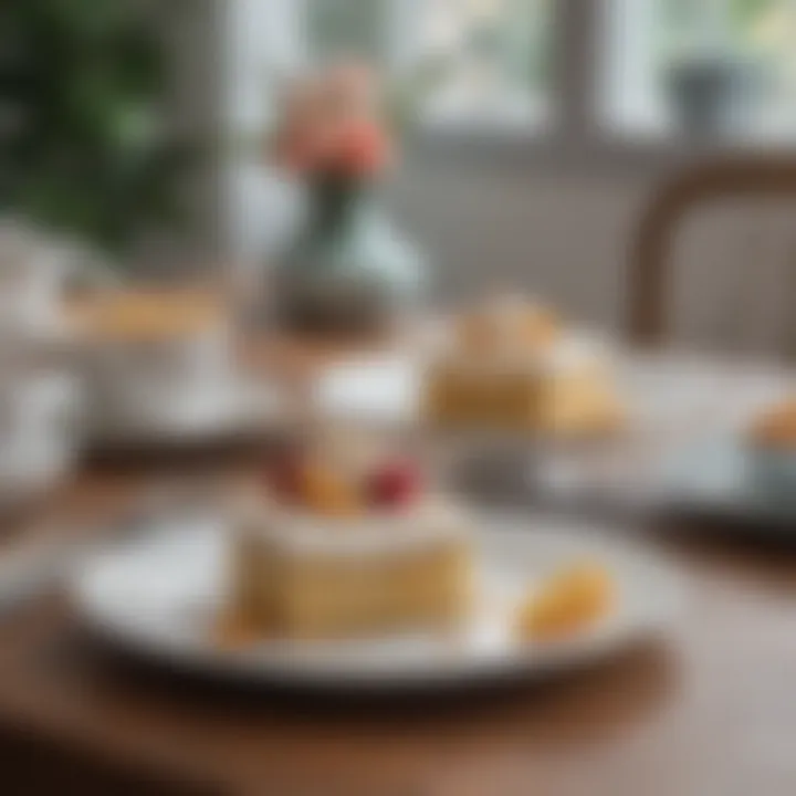 Elegant porcelain cake plate set displayed on a dining table