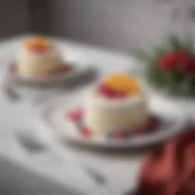 Modern porcelain cake plate set styled with seasonal decorations