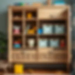 Detailed view of a well-organized toy cabinet