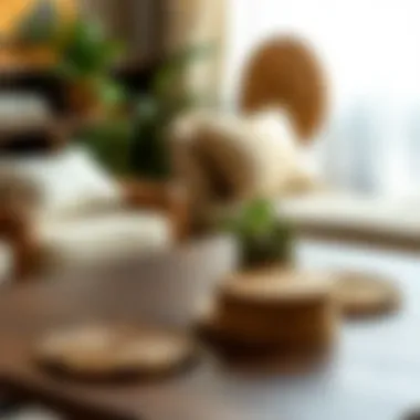 Rattan coasters enhancing a cozy coffee table setup