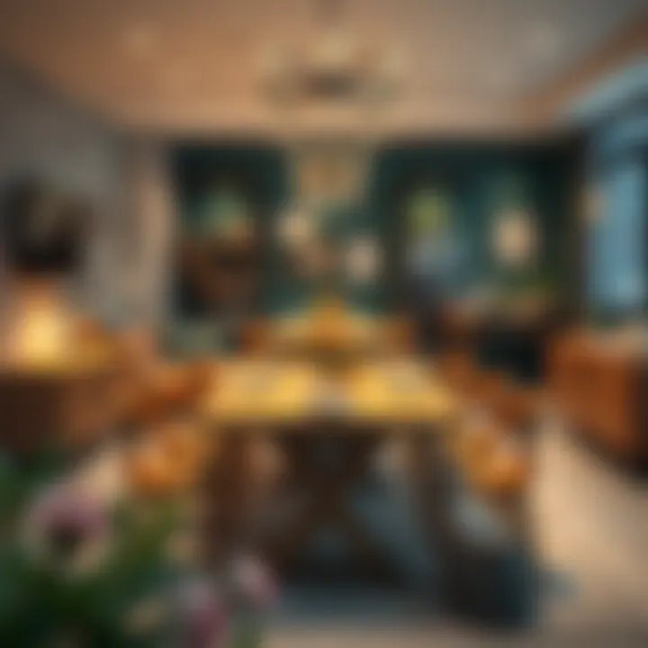 Rectangular kitchen table with vibrant decor and ambiance