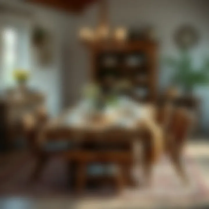 Rustic farmhouse dining table with decorative elements