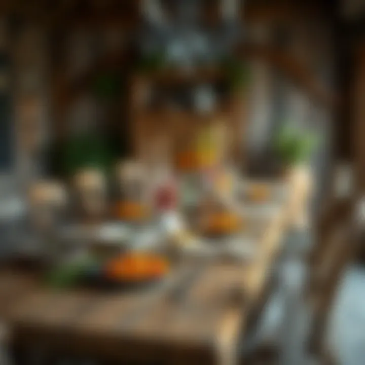 Warmth of Rustic Dining Experience Rustic farmhouse table adorned with vibrant dishes