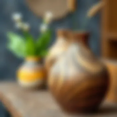 Close-up of a rustic wooden vase highlighting natural textures.