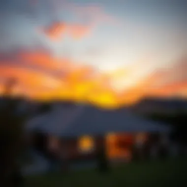 Joy of Positive Transformations A colorful sunset over a house, representing the warmth and joy of positive transformations.