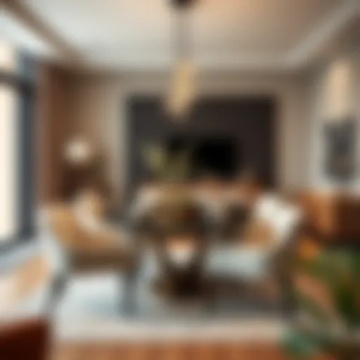 Elegant dining table arrangement with modern chairs in a stylish living room