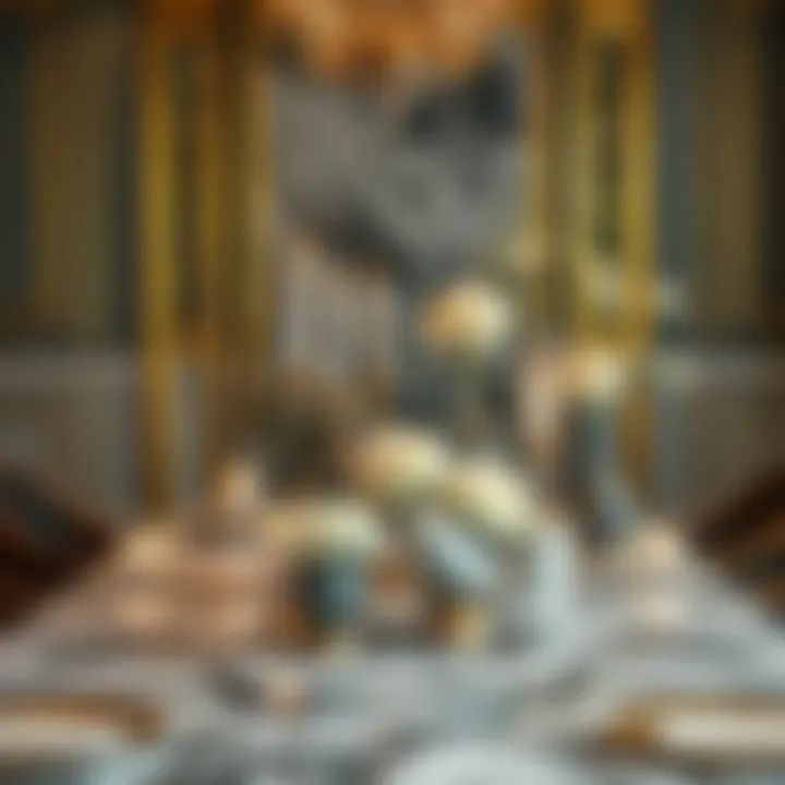Opulent Marble Table Arrangement Luxurious marble table adorned with unique centerpieces for an opulent look