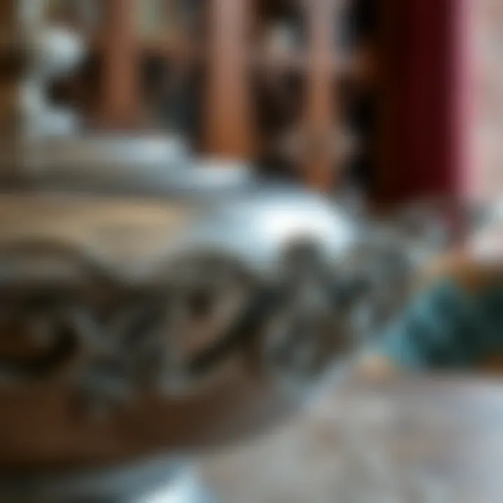 Decorative Wrought Iron on Steel Serving Vessel Close-up of decorative wrought iron details on a steel serving vessel