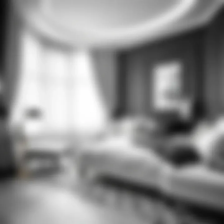 Chic black and white bedroom creating a serene and balanced atmosphere