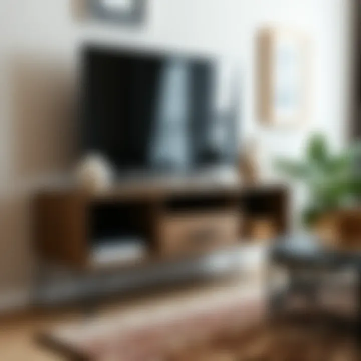 Functional black metal leg TV unit showcasing decorative items