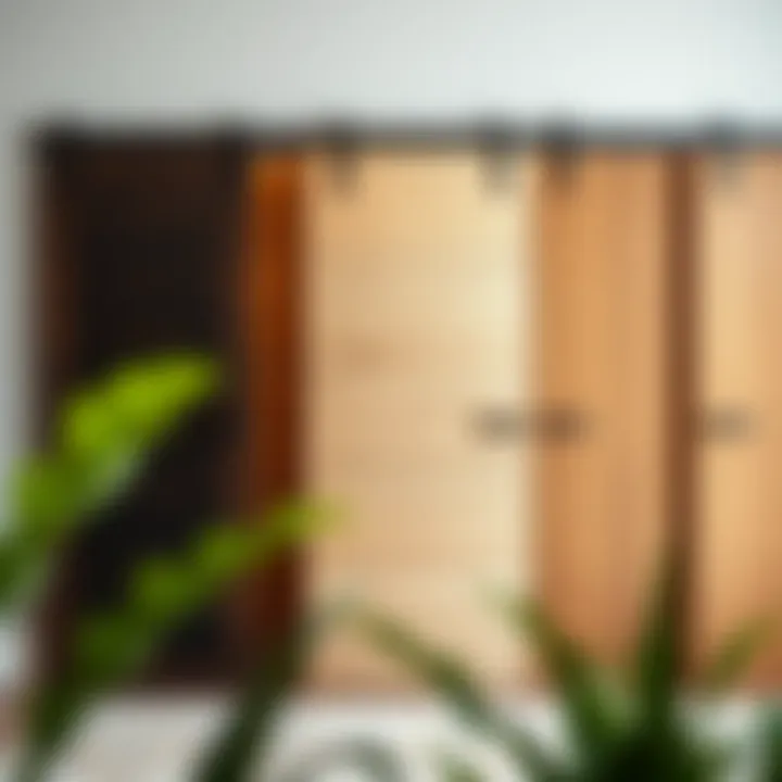 Different material options for sliding doors displayed together