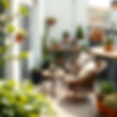 Well-organized small balcony with multifunctional furniture and greenery