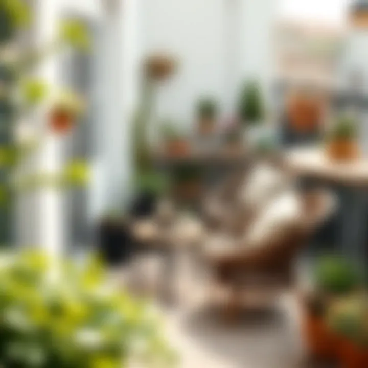 Well-organized small balcony with multifunctional furniture and greenery