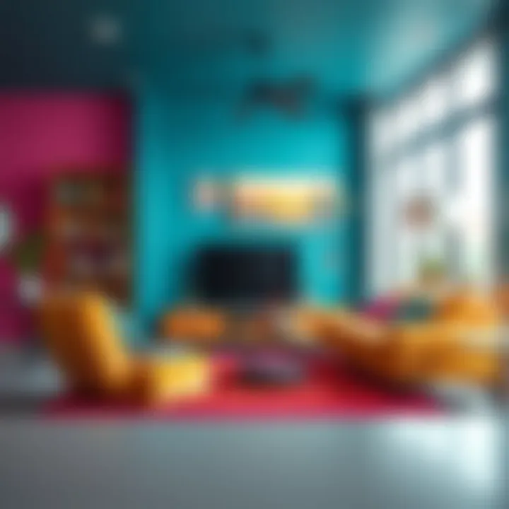 Colorful Compact Living Space Vibrant colors in a compact living area enhancing its appeal
