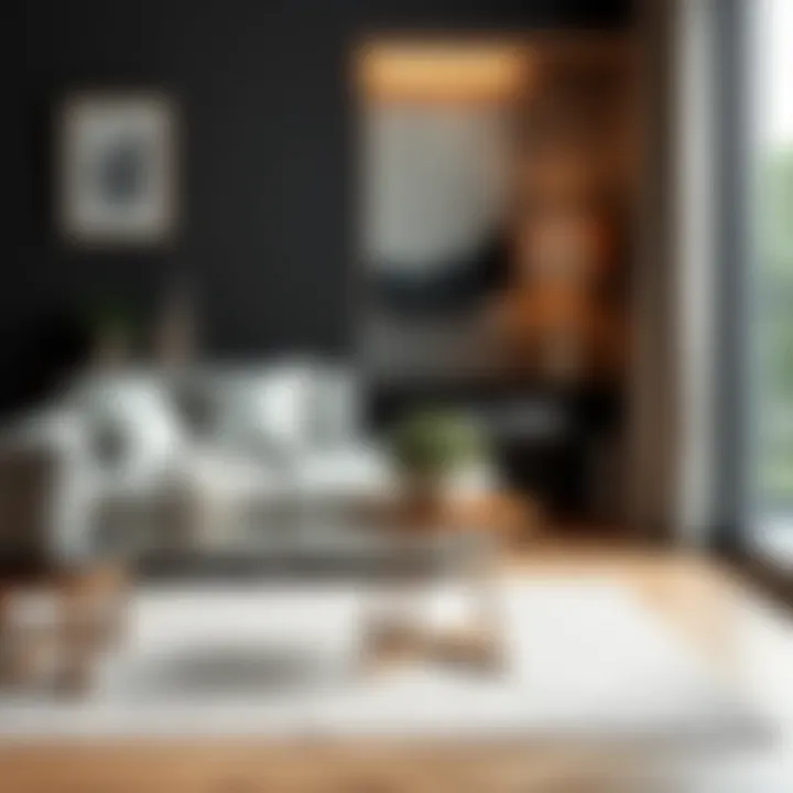 Decorative small square table integrated into a contemporary decor