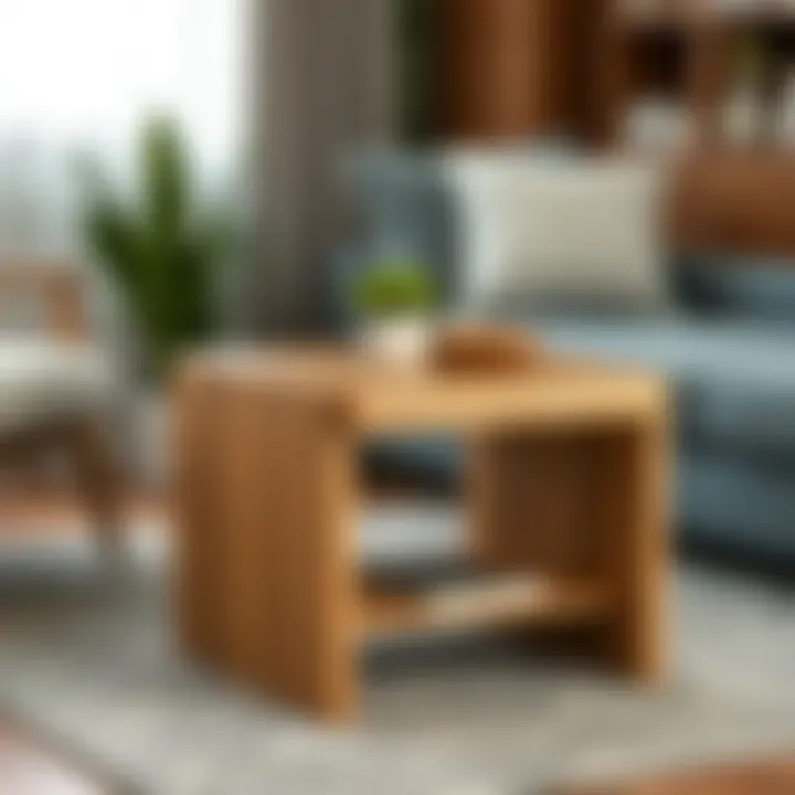 Modern small square table made of natural wood