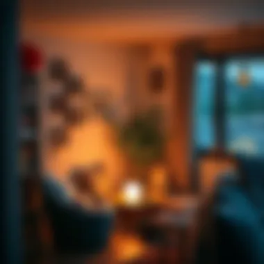 Soft ambient lighting created by a glass sphere in a cozy corner