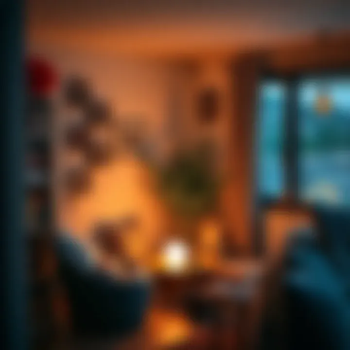 Soft ambient lighting created by a glass sphere in a cozy corner