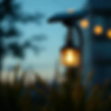 Close-up of solar garden light at dusk