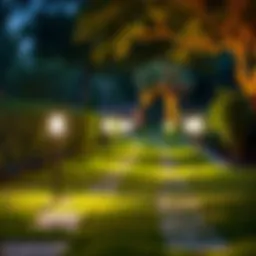 Illuminated garden pathway with solar lights