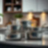 Elegant stainless steel cookware set displayed on a kitchen countertop