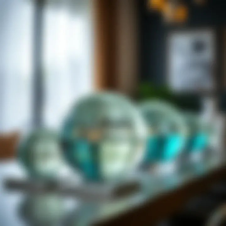 Stylish glass spheres displayed as centerpiece decoration