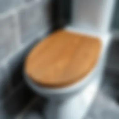 Close-up of a stylish wooden toilet seat showcasing craftsmanship