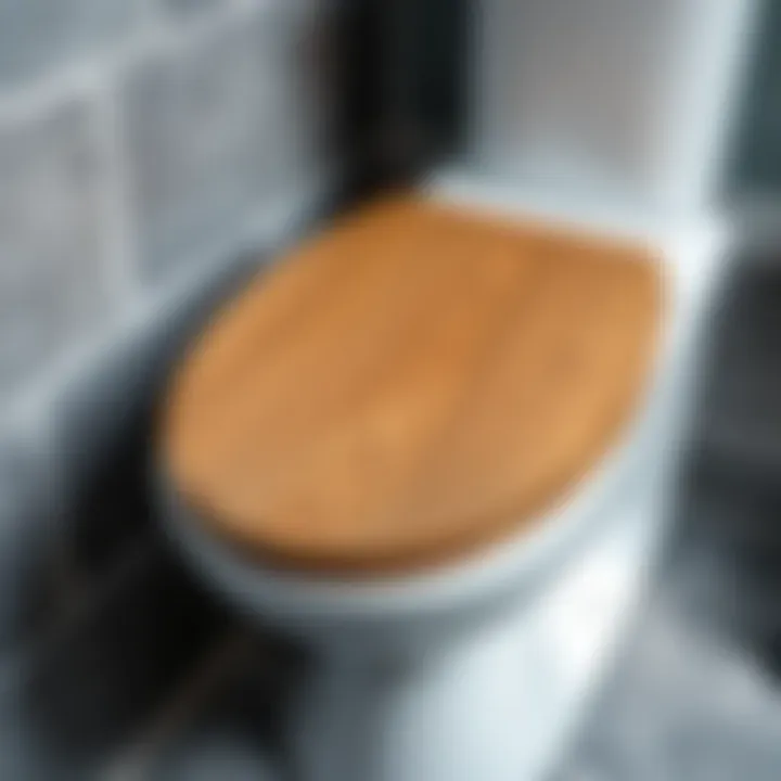 Close-up of a stylish wooden toilet seat showcasing craftsmanship