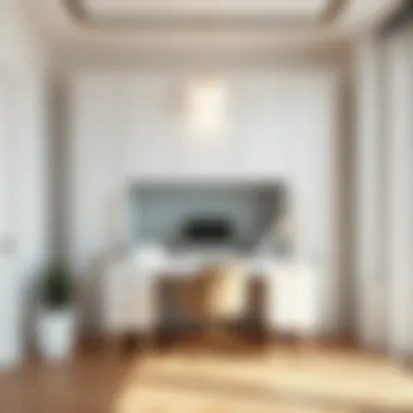 Stylish workspace with a closed desk showing clean lines