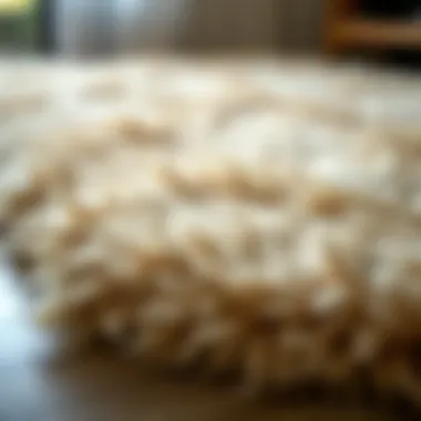 Detail of a plush faux fur rug showcasing its texture