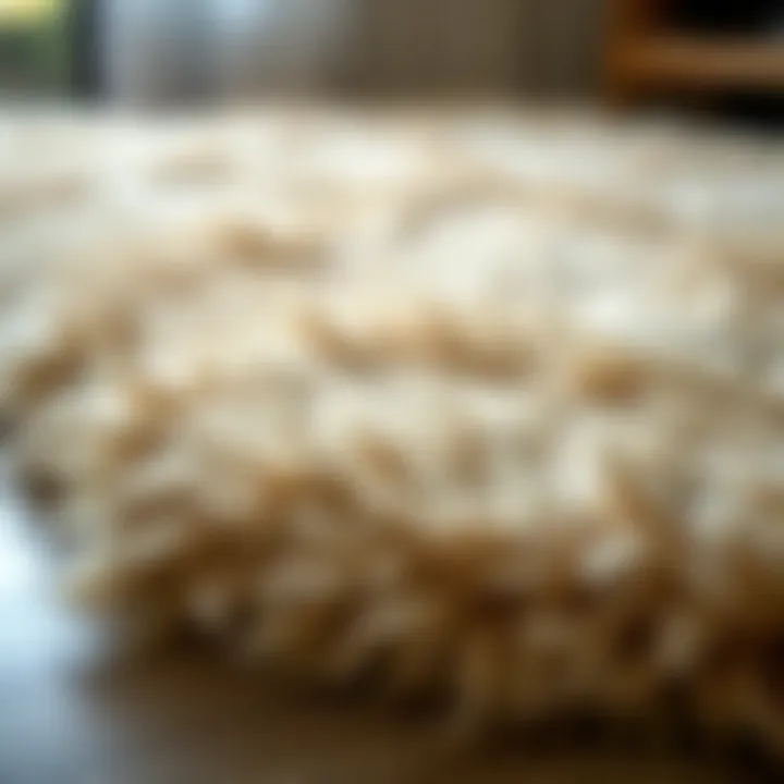 Detail of a plush faux fur rug showcasing its texture
