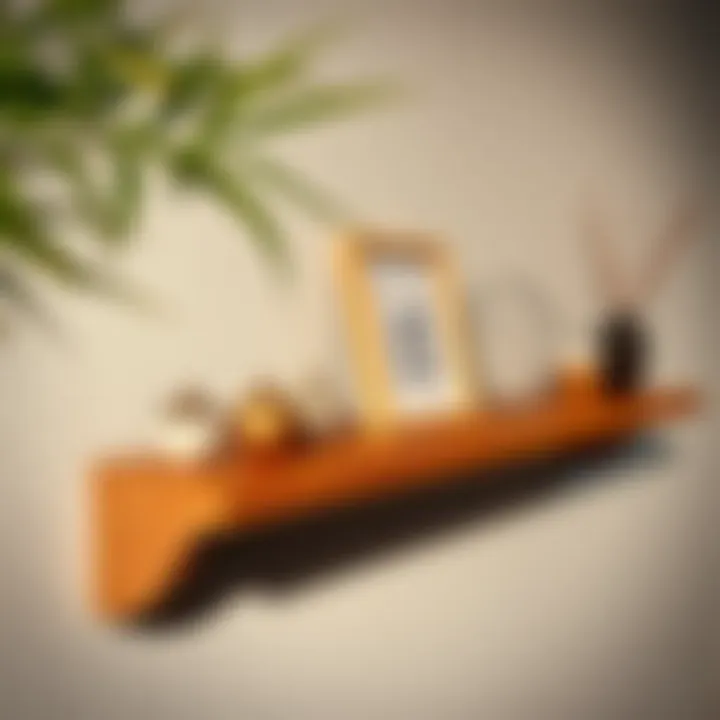 A beautifully crafted wooden shelf adorned with unique ornaments