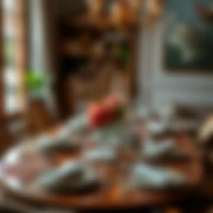 Artistry in Table Arrangements Stylish dinner table adorned with artistic placemats.