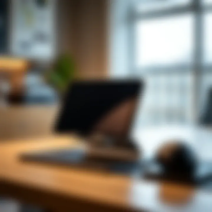 Stylish tablet holder on a sleek office desk