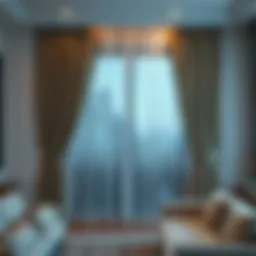 Elegant sheer curtain draping in a modern interior