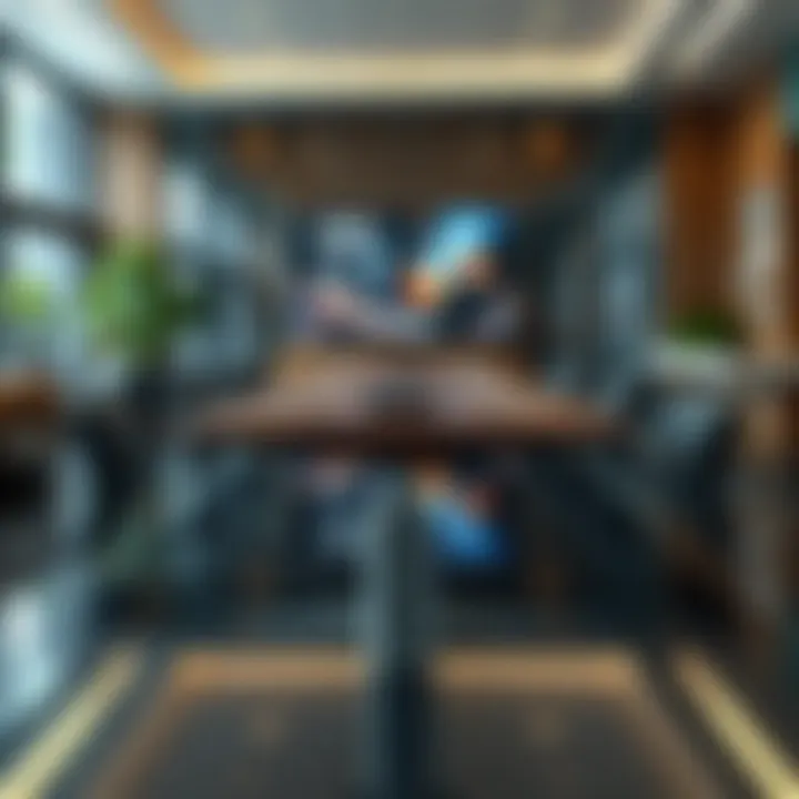 Detailed view of a large table's setup with technology integration