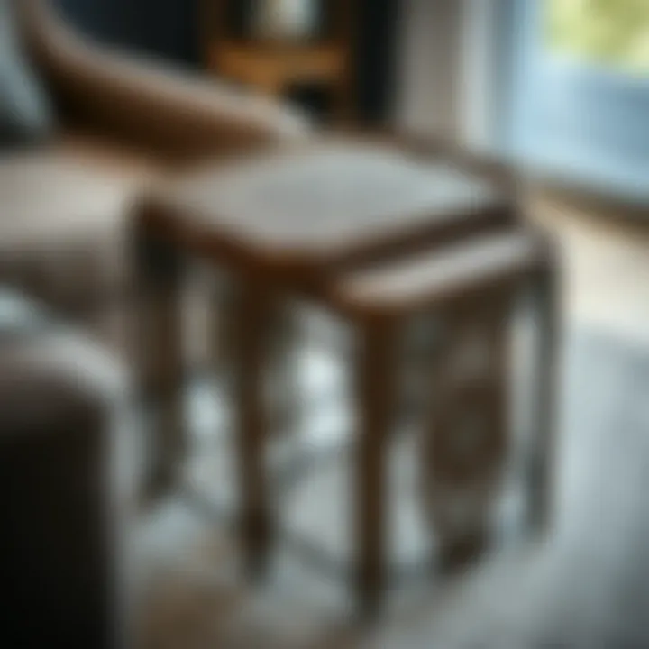 Intricate Design of a Tray Nesting Table Close-up of a beautifully crafted tray table with intricate design