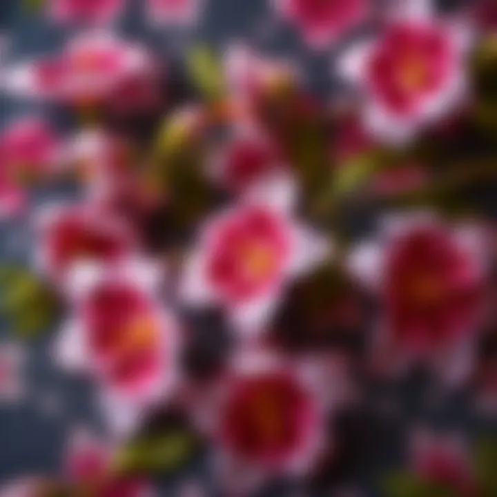 Close-up of a textile pattern featuring blooming flowers