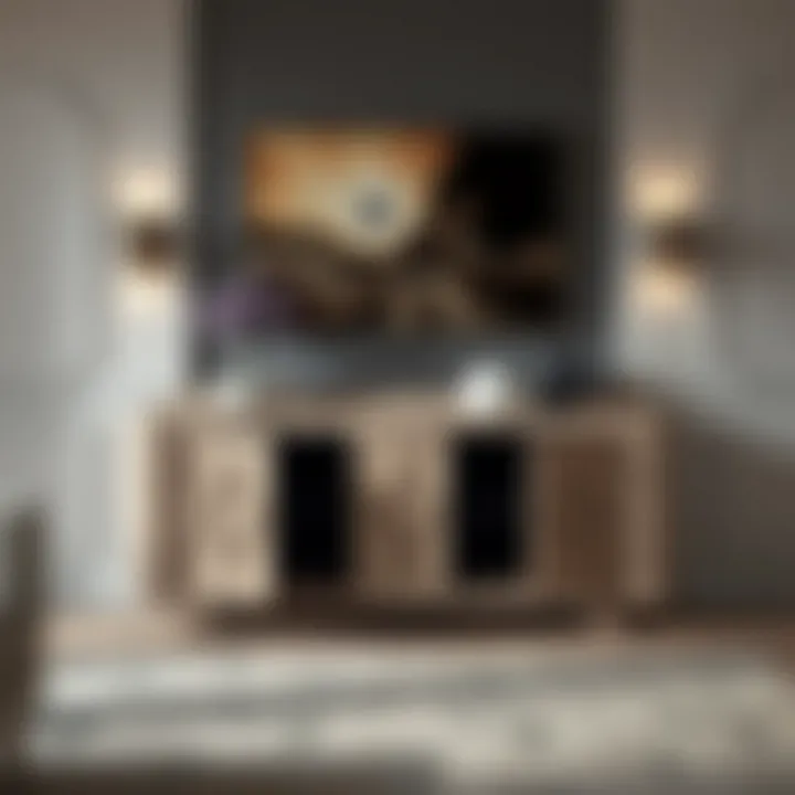 Contemporary Three-Door Console with Decorative Elements Contemporary three-door console with decorative elements