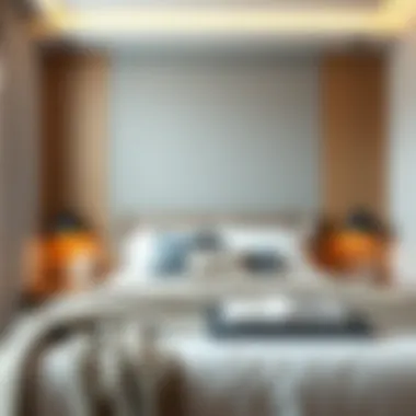 Trendy bedroom featuring a minimalist headboard design