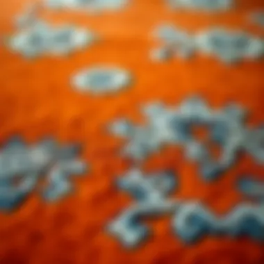 Close-up of intricate designs on an orange rug